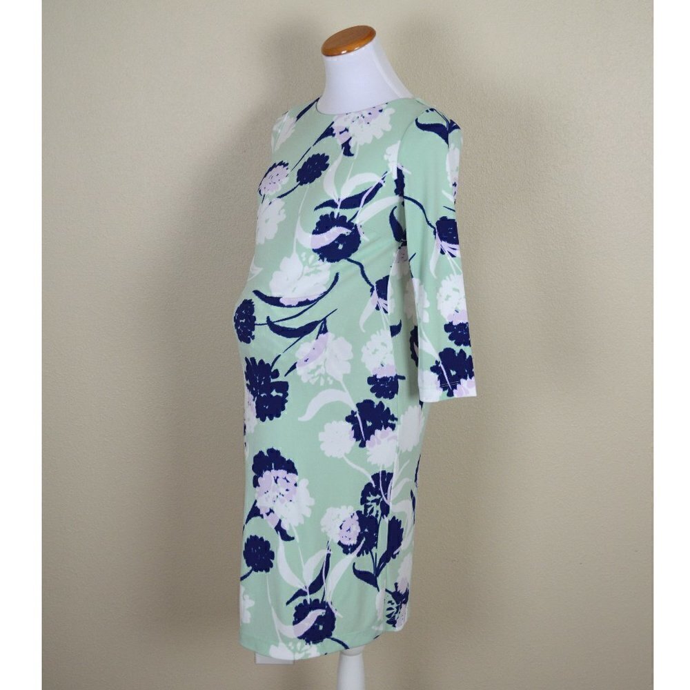 A Pea in the Pod Mint Green Floral Maternity Dress with Navy and White Print